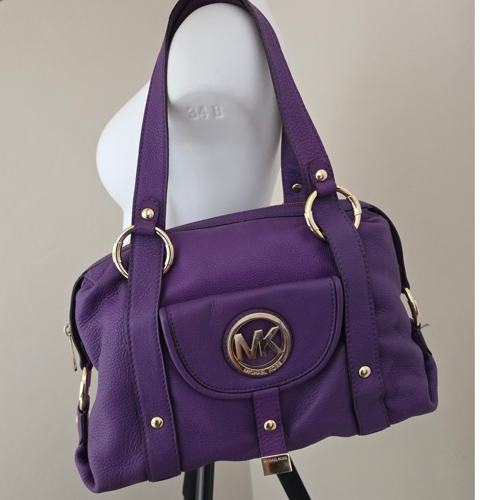Michael Kors Fulton Large Shoulder Bag Pomegranate Purple Pebbled Leather